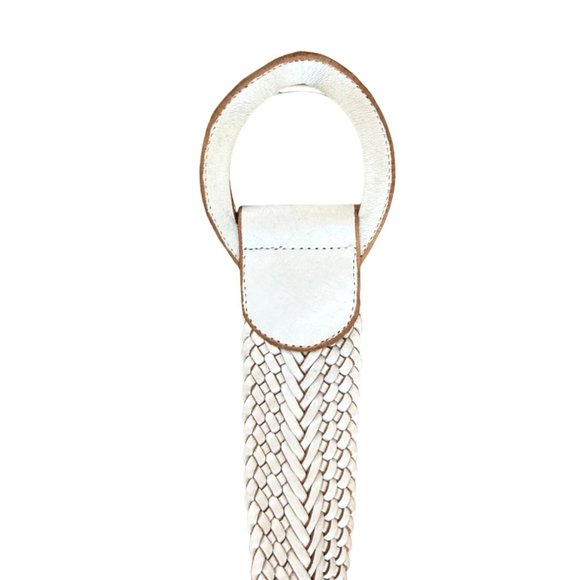 Linea Pelle White Braided Leather Wide D-Ring Belt Size Large - Picture 5 of 8